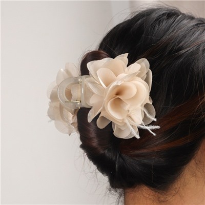 Заколка-краб для волос с цветком и перьями, 8 см.