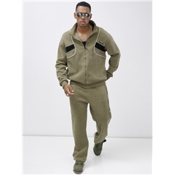 Спортивный костюм мужской демисезонный на флисе цвета хаки 329Kh