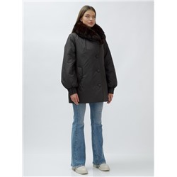 Полупальто женское зимние с мехом песец люкс класса темно-коричневого цвета 8166TK