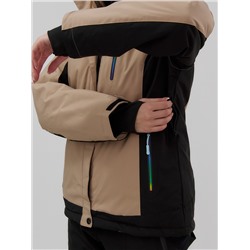 Горнолыжная куртка женская зимняя бежевого цвета 027B