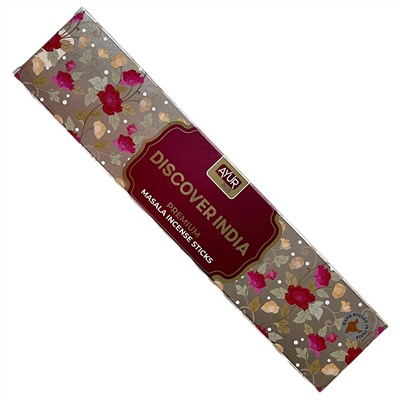 DISCOVER INDIA Premium Masala Incense Sticks, Ayur Plus (ОТКРОЙТЕ ДЛЯ СЕБЯ ИНДИЮ, ароматические масала палочки премиум-класса, Аюр Плюс), 18 г.