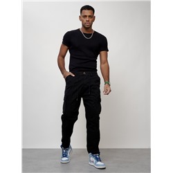 Джинсы карго мужские с накладными карманами черного цвета 2418Ch