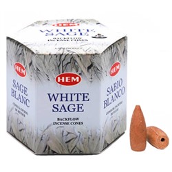 WHITE SAGE Backflow Incense Cones, Hem (БЕЛЫЙ ШАЛФЕЙ благовония пуля стелющийся дым, Хем), уп. 40 конусов.