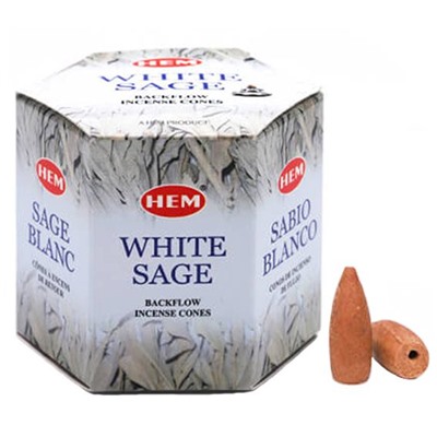 WHITE SAGE Backflow Incense Cones, Hem (БЕЛЫЙ ШАЛФЕЙ благовония пуля стелющийся дым, Хем), уп. 40 конусов.