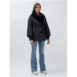 Полупальто зимнее женское с норкой люкс класса черного цвета 8632Ch