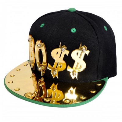 Бейсболка 3D "BO$$", золото (black & orange)
