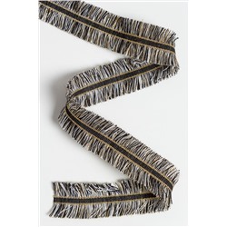 Тесьма отделочная 3 см*5 ярд "Бахрома с люрексом" (SF-2461) черный/белый