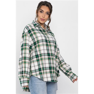 Рубашка оверсайз Дарика (бело-зеленая) Б14263-30М