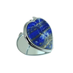 Карманное зеркало "Сердце" с накладкой из лазурита афганского, серебристое