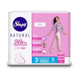 SLEEPY NATURAL Прокладки гигиен. Slim Ультра тонкие Ночные 7к. 6шт (Турция)