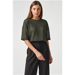Туника трикотажная ажурная с люрексом зеленая
