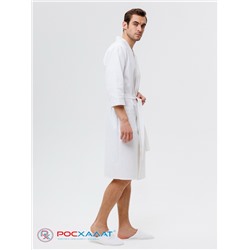 Мужской укороченный вафельный халат с планкой белый В-05 (9)