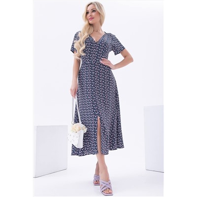 Платье "Римские каникулы" (темно-синее/цветы) П5991