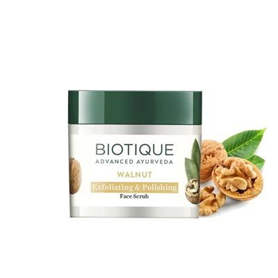 WALNUT, Exfoliating & Polishing Face Scrub, Biotique (ГРЕЦКИЙ ОРЕХ, Отшелушивающий и полирующий скраб для лица, для нормальной и сухой кожи, Биотик), 50 г.