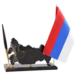 Письменный прибор карта России с флагом и ручкой из обсидиана 240*90*300мм