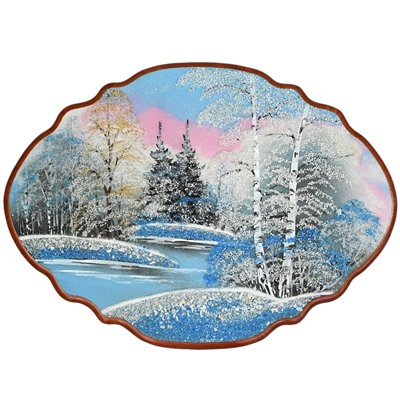 Панно с рисунком из камня, зимнее морозное утро "облако" 50*37см, 1125г