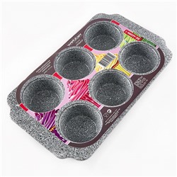 Форма для выпечки 6 кексов 30×18×3 см с антипригарным покрытием "Marble" BE-4608N-1