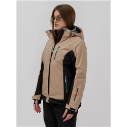 Горнолыжная куртка женская зимняя бежевого цвета 027B