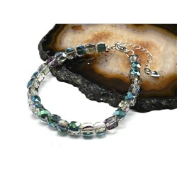 Браслет из циркона кубик гр.6мм цв.зелено-розовый хамелеон, 18см