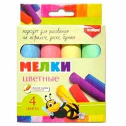 Мел цветной  4шт. 4цв. Intelligent  д/асфальта круглый  d-2,5см к/к ВМ-437