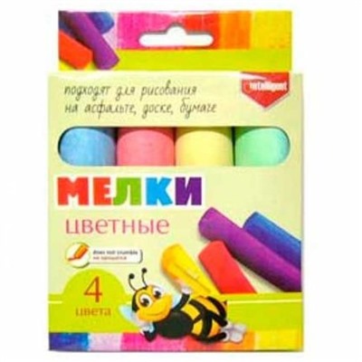 Мел цветной  4шт. 4цв. Intelligent  д/асфальта круглый  d-2,5см к/к ВМ-437