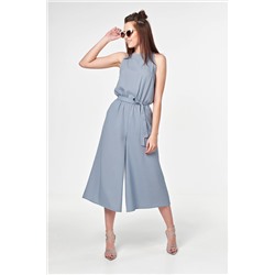 Комбинезон летний свободный в полоску на серо-голубом