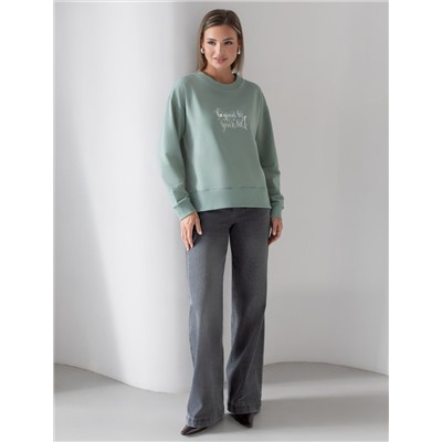 Свободный свитшот с принтом и разрезами из эластичного футера двухнитки без начеса