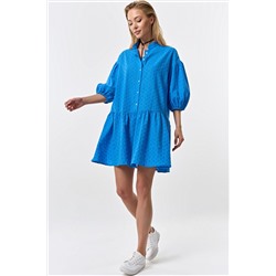 Платье летнее кружевное свободное из хлопка синее