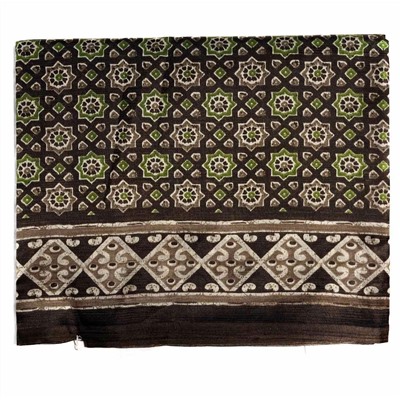 Сари STOBERY SILK с печатным графическим принтом ВОСЬМИУГОЛЬНИКИ, цвет КОРИЧНЕВЫЙ (Size: Onesize, с отрезом для блузы), 1 шт.