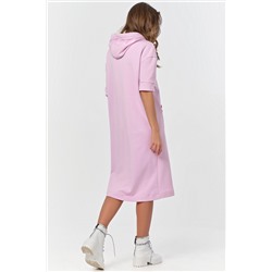 Платье-худи с коротким рукавом из футера розовое