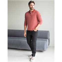 Лонгслив из мягкого фактурного трикотажа с плетеным воротником поло на молнии