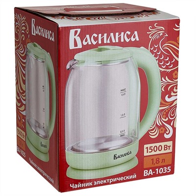 Чайник электрический 1500 Вт, 1,8 л ВАСИЛИСА ВА-1035 зеленый