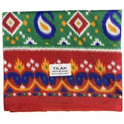 Сари TILAK с печатным принтом ЭТНИКА, цвет КРАСНО-ЗЕЛЕНЫЙ (Size: Onesize, с отрезом для блузы), РАЗНЫЙ ДИЗАЙН, 1 шт.