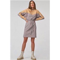 Платье короткое с кулиской на талии из футера пепельное