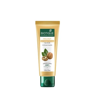 WALNUT, Exfoliating & Polishing Face Scrub, Biotique (ГРЕЦКИЙ ОРЕХ, Отшелушивающий и полирующий скраб для лица, для нормальной и сухой кожи, Биотик), ТЮБИК 50 г.