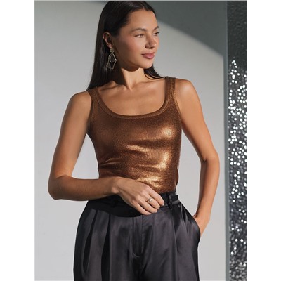 Топ в рубчик с широкими лямками с матовым покрытием металлик из хлопка с эластаном