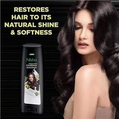 Healthy & Shiny CONDITIONER AVOCADO & BRAHMI OILS, Nisha (КОНДИЦИОНЕР для здоровья и сияния волос С МАСЛАМИ АВОКАДО И БРАХМИ, Ниша), бутылка, 180 мл.
