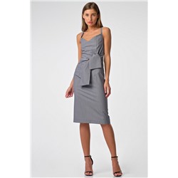 Платье приталенное на бретелях в полоску на сером