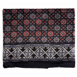 Сари STOBERY SILK с печатным графическим принтом ВОСЬМИУГОЛЬНИКИ, цвет ЧЕРНЫЙ (Size: Onesize, с отрезом для блузы), 1 шт.