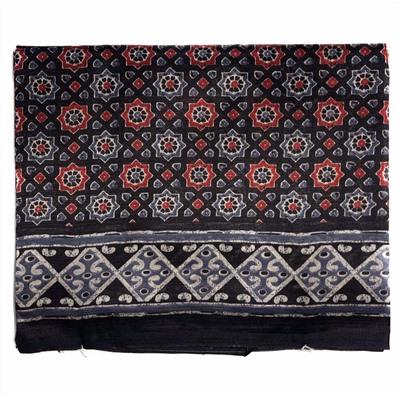 Сари STOBERY SILK с печатным графическим принтом ВОСЬМИУГОЛЬНИКИ, цвет ЧЕРНЫЙ (Size: Onesize, с отрезом для блузы), 1 шт.