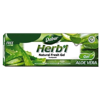 Herb'l ALOE VERA, Natural Fresh Gel toothpaste, Dabur (Хербл АЛОЭ (Алое) ВЕРА, Натуральный освежающий гель (зубная щетка в подарок), Дабур), 150 г.