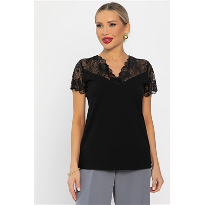 Блуза с кружевом Инь-Янь (черная) Б14257-18М
