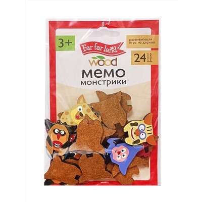 Настольная деревянная игра МЕМО «Монстрики» (24 фишки в пакете)