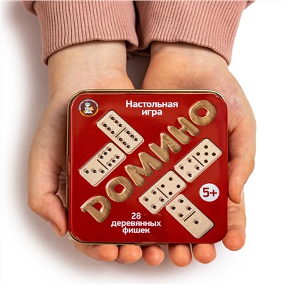Настольная деревянная игра «Домино» 28 фишек (жестяная коробочка)