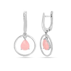 Серьги из серебра розовый кварц, Ю-21058р