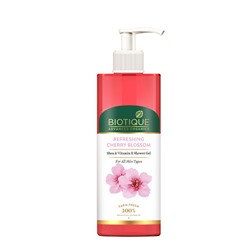 REFRESHING CHERRY BLOSSOM, Shea & Vitamin E SHOWER GEL, Biotique (ЦВЕТЫ ВИШНИ, ГЕЛЬ ДЛЯ ДУША С маслом ШИ и Витамином Е, Для всех типов кожи, Биотик), 200 мл.