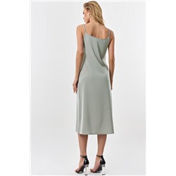 Платье-комбинация миди в полоску оливковое