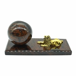 Часы из обсидиана темного"Лев" 175*80*80мм.