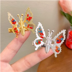 Движущаяся заколка-бабочка из 90-х на пружинке с бисером, 1 штука