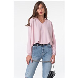 Блузка свободная на резинке для офиса розовая